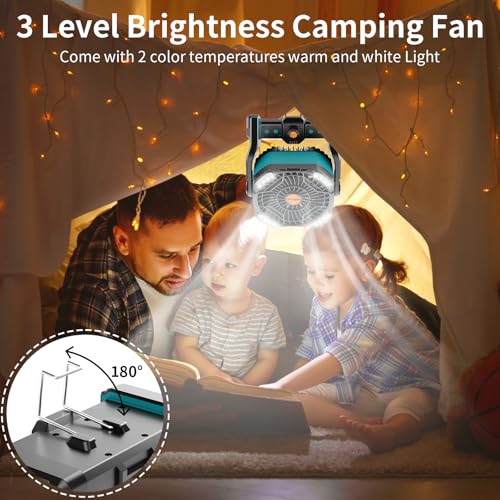 20000mAh Camping Fan with LED Lantern USB Rechargeable 4 Speeds Black T82533