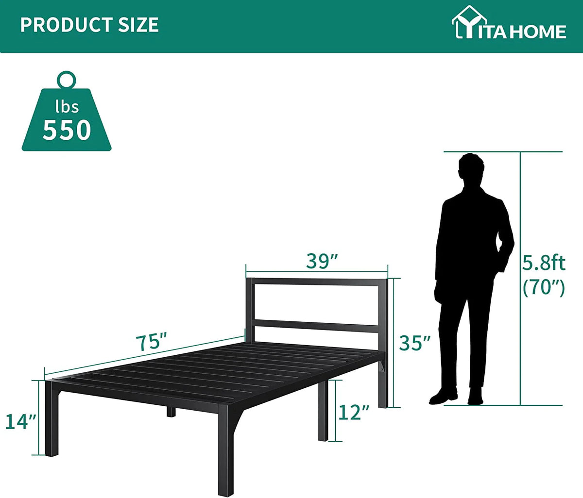 Twin Size Black Metal Bed Frame with Headboard J222