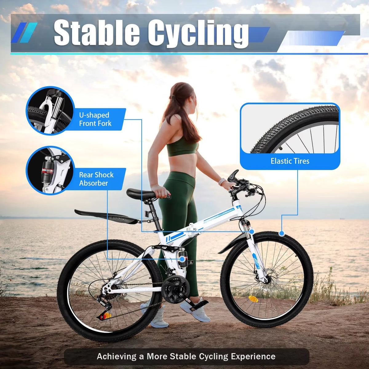 Folding Mountain Bike 21-speed Blue and White C46065