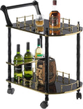 Wood 2 Tier Serving Bar Cart with Rolling Wheels S355