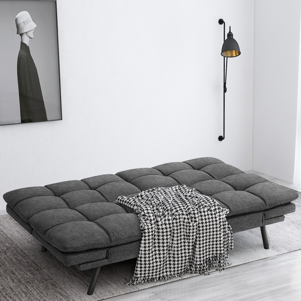 Memory Foam Futon Sofa Bed with Adjustable Armrests and Backrest, Gray P24848