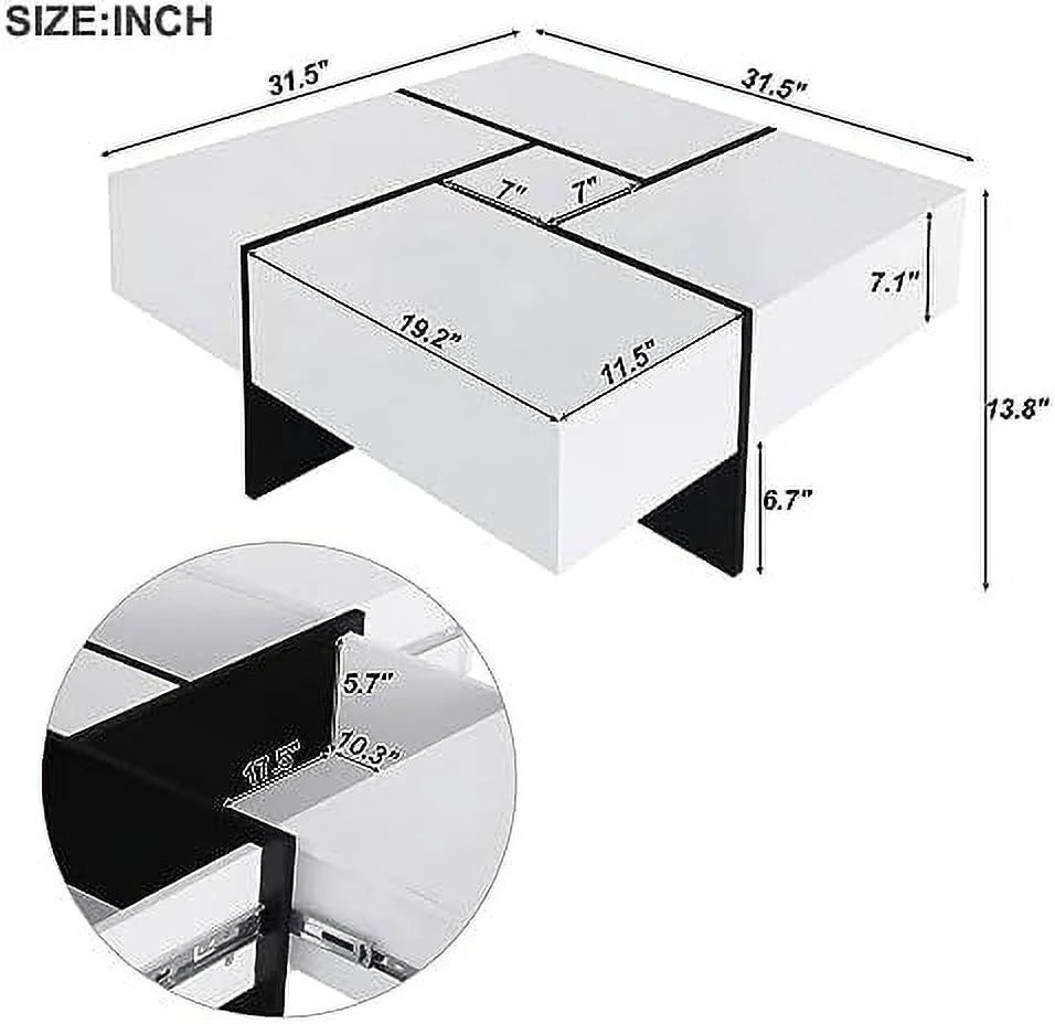 Brown Square Coffee Table with 4 Hidden Compartments W16737