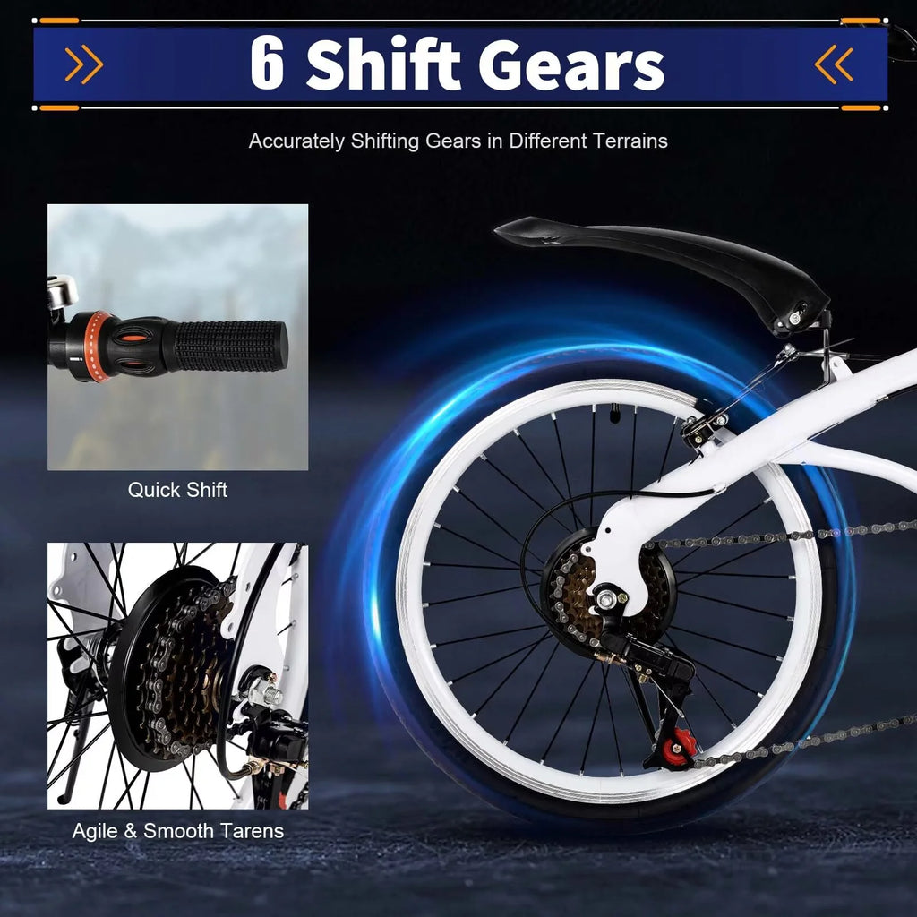 White Folding Bike 6 Speed Gears with Mudguard T634788