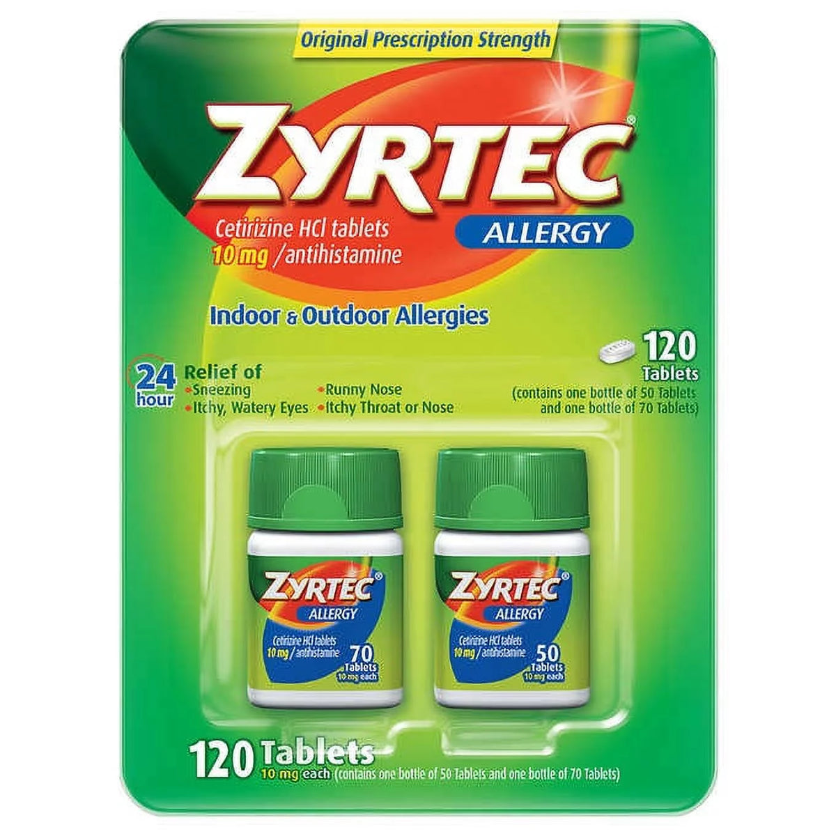 24 Hour Allergy Relief Antihistamine Cetirizine HCl 10 mg, 120 Tablets J225