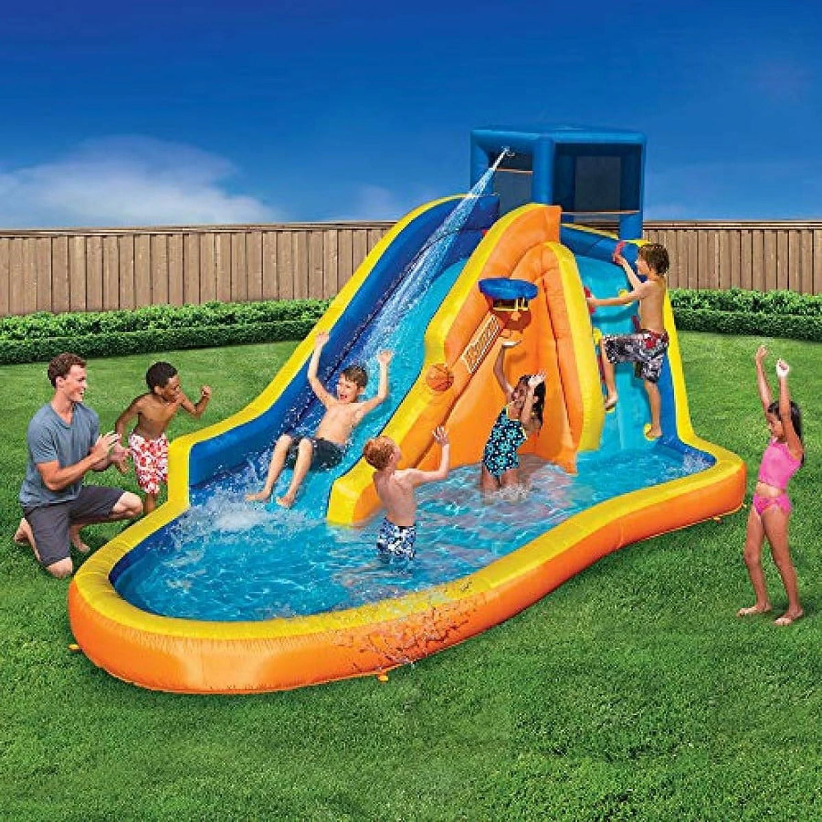 Inflatable Water Slide with Built in Sprinkler and Basketball Hoop M75748
