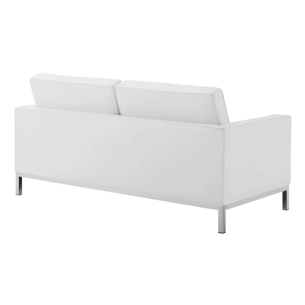 White Faux Vinyl Leather Loveseat Sofa F8884