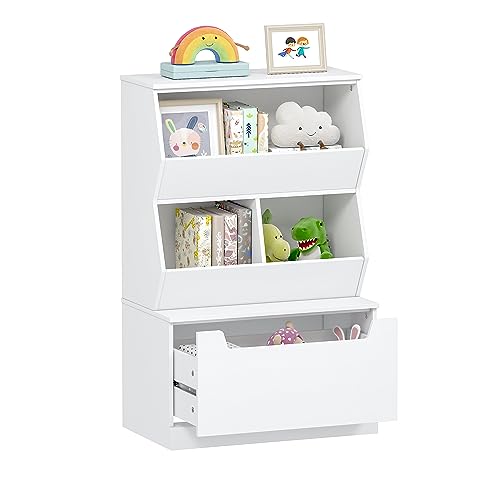 Kids Toy Storage Cabinet and Organizer with Drawers and Cubbies White B296