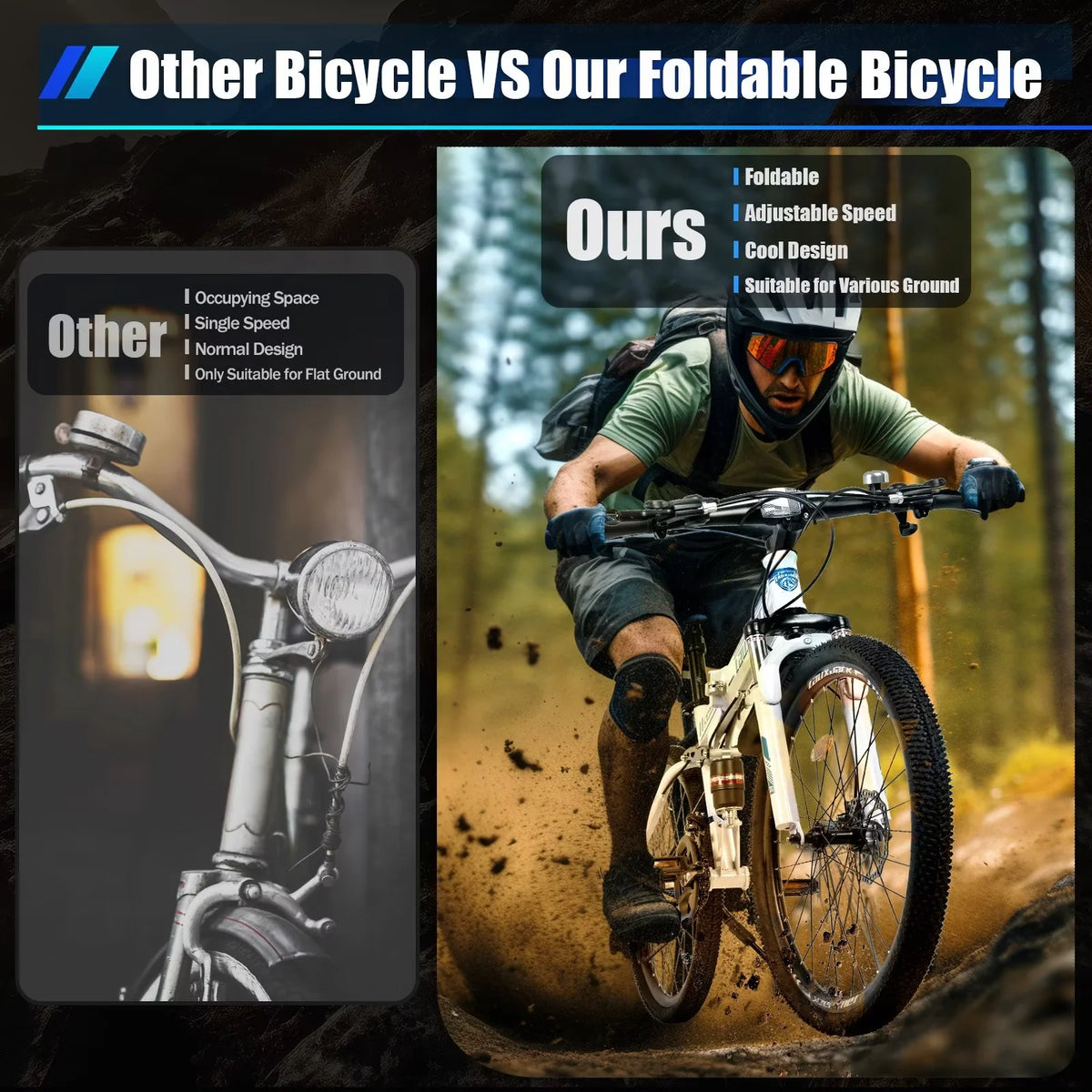 Folding Mountain Bike 21-speed Blue and White C46065