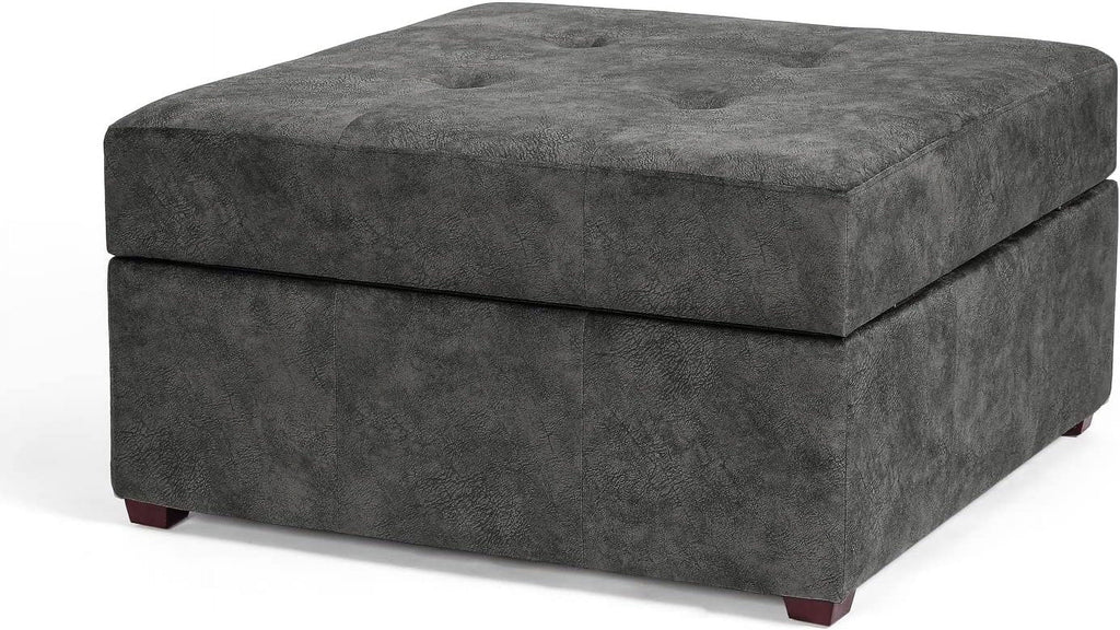 Gray Tufted Storage Ottoman Bench with Wood Legs J92810
