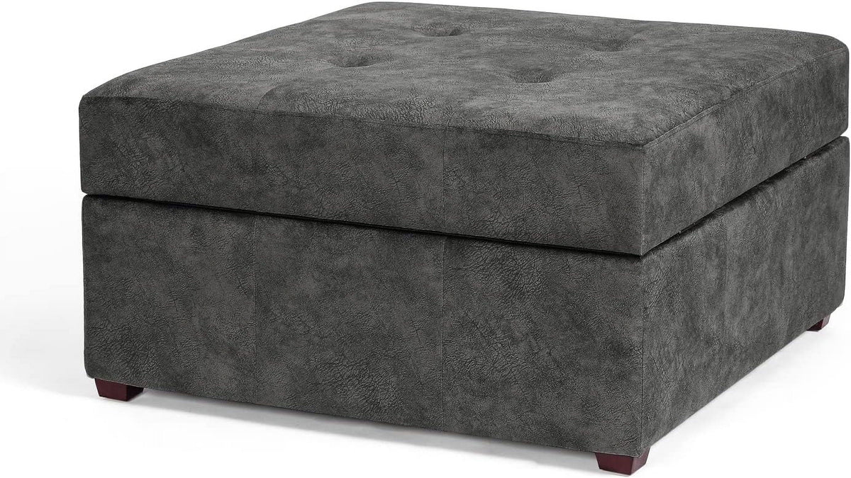 Gray Tufted Storage Ottoman Bench with Wood Legs J92810