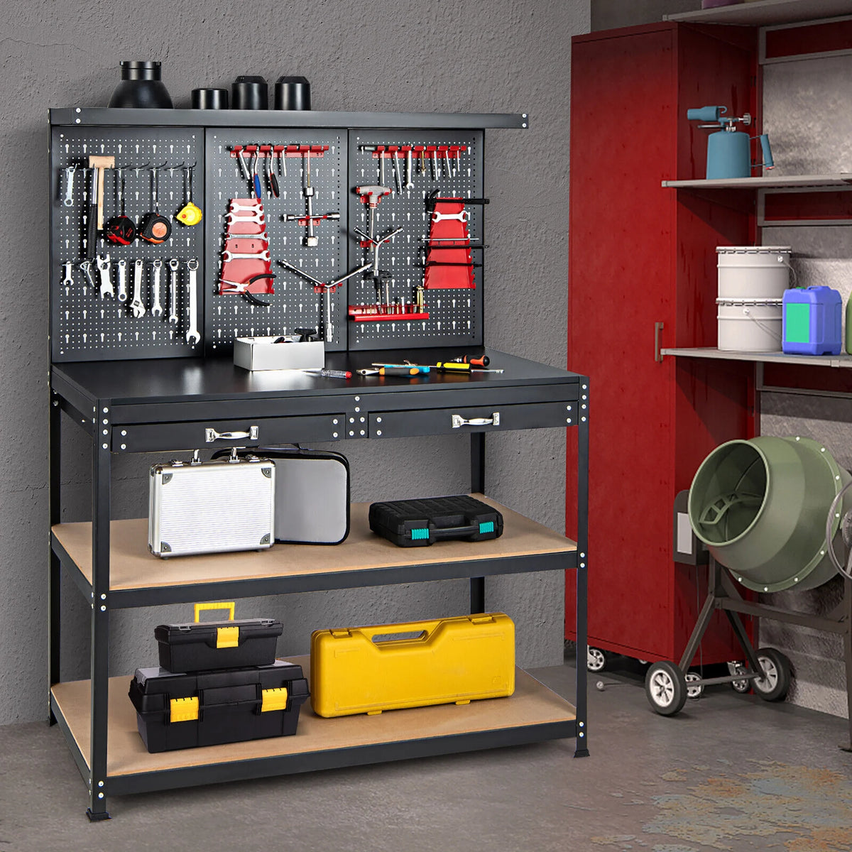 48'' Workbench with Peg Board Hook Kit & Drawers N86096