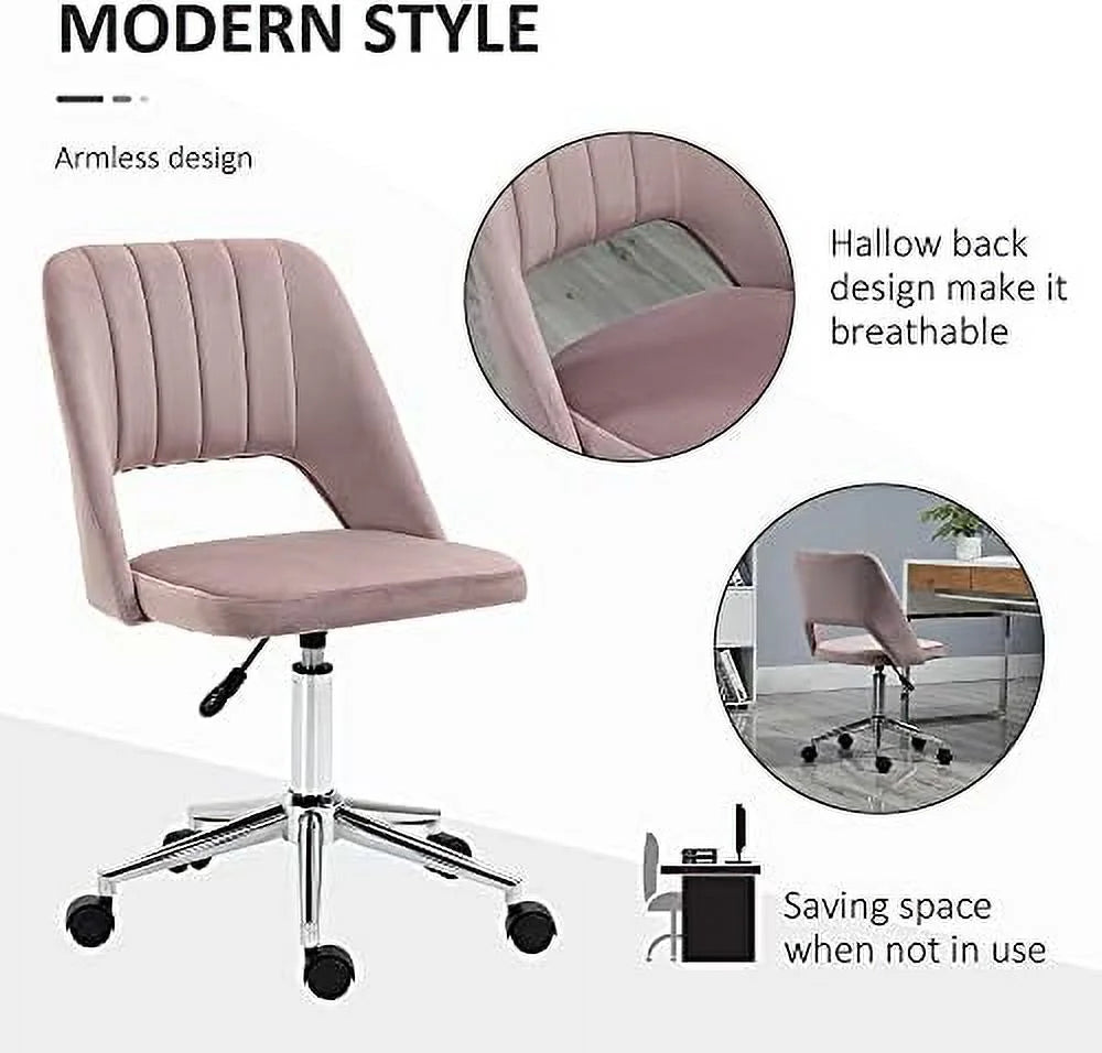 Pink Velvet Armless Swivel Office Chair X17337