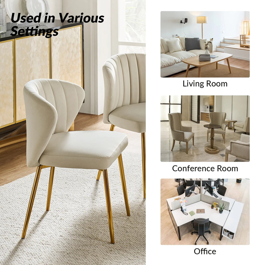 Velvet Set of 4 Dining Chairs Metal Legs Tan P598
