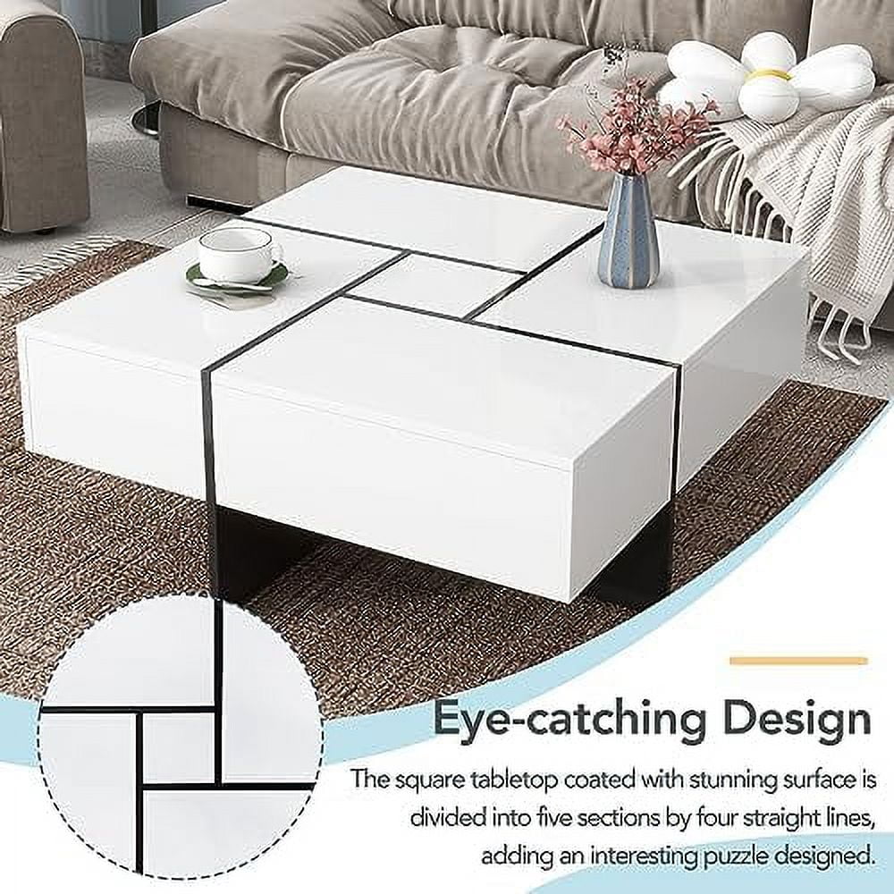 Brown Square Coffee Table with 4 Hidden Compartments W16737