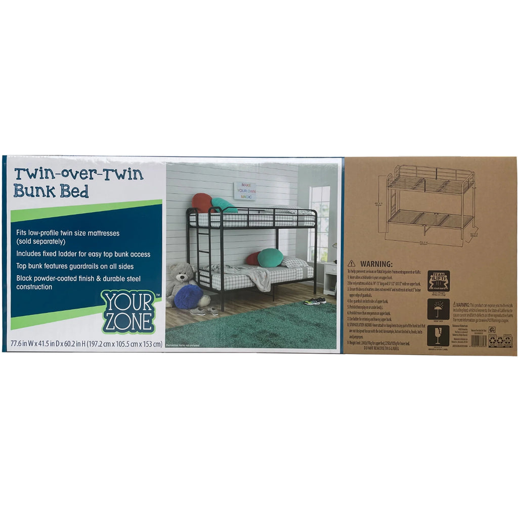 Black Metal Twin over Twin Quad Bunk Bed with Ladder and Guardrails S739
