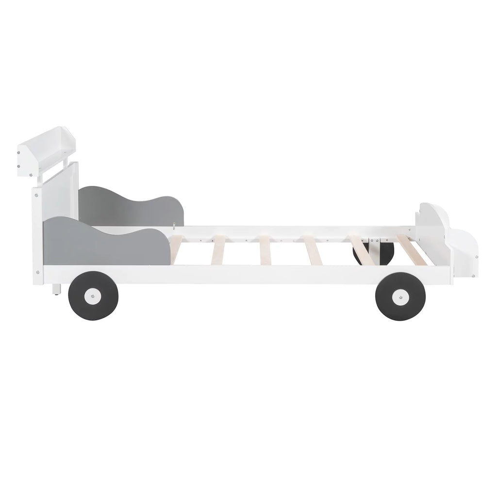 Twin Size Car-Shaped Platform Bed with Storage Shelf D907106