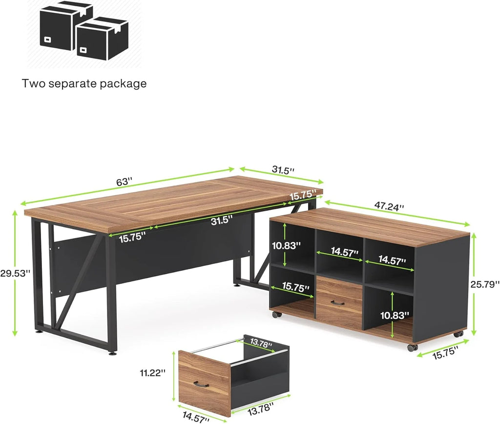 63 inches L-Shaped Computer Desk with Drawers and Storage Shelves U540712