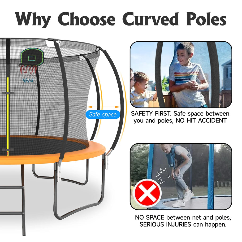 12FT Trampoline with Basketball Hoop and Safety Enclosure Net Y793