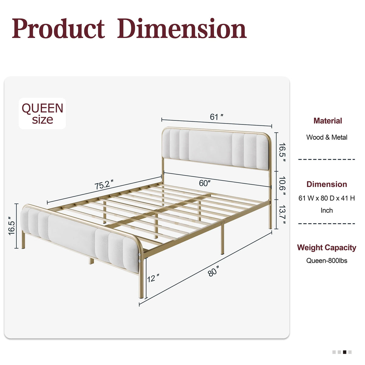 Gold Queen Size Velvet Fabric Headboard Metal Platform Bed V96017