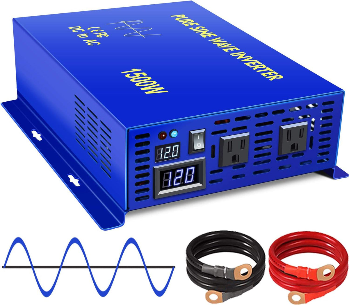 1500W Pure Sine Wave Power Inverter 12V DC to 110V 120V AC E618491