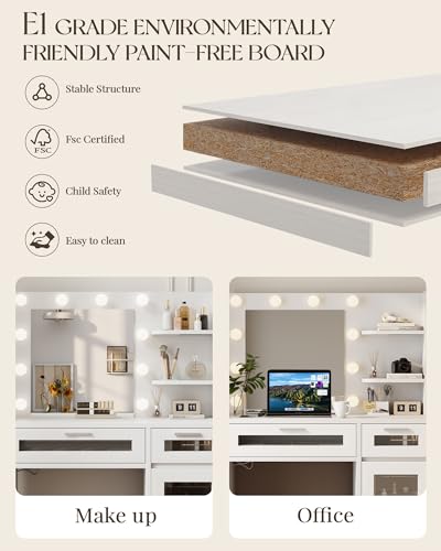 White Vanity Desk with Mirror and Lights C37190