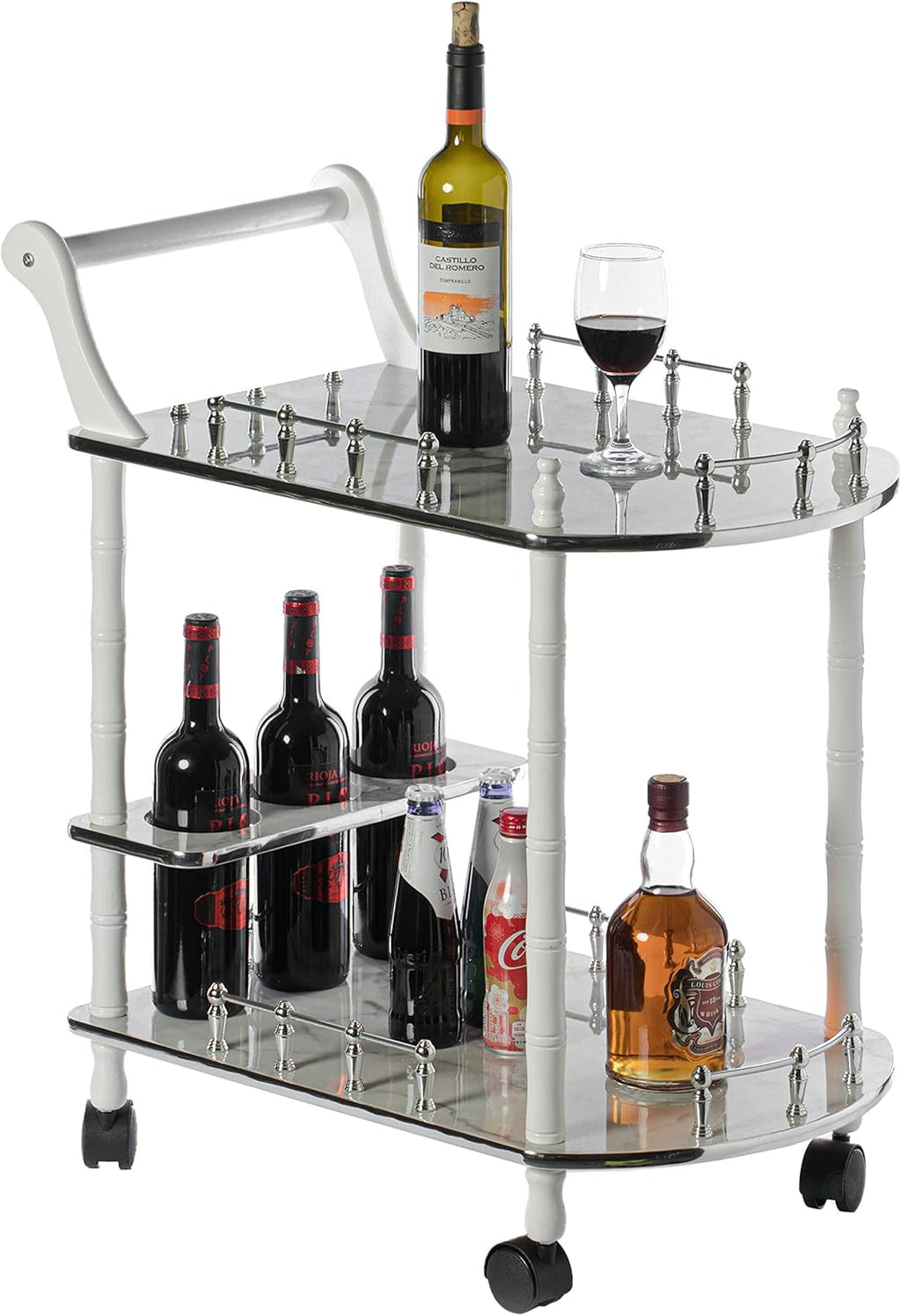 Wood 2 Tier Serving Bar Cart with Rolling Wheels S355