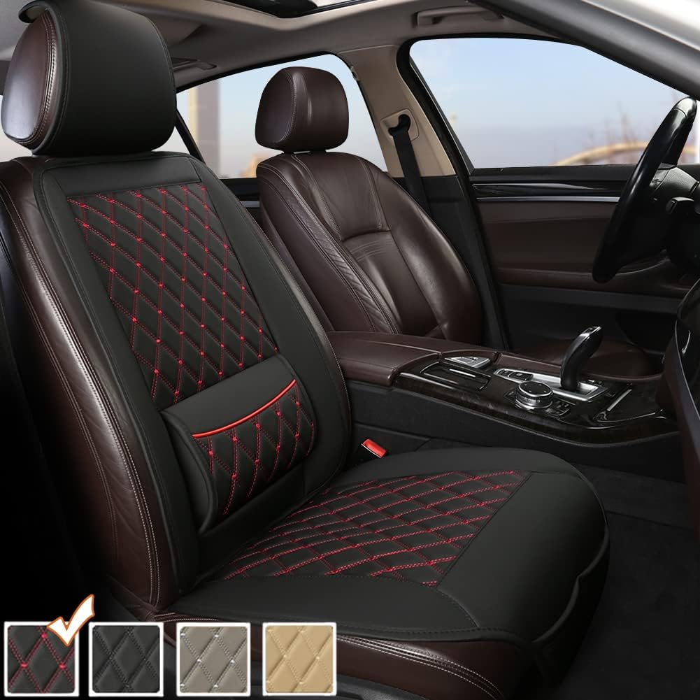 Black 1 Piece PU Leather Car Seat Cover with Lumbar Support Pack of 2 C922
