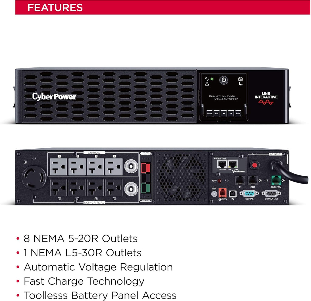 3000VA 3000W 9 Outlets 2U Rack Tower UPS System N60864