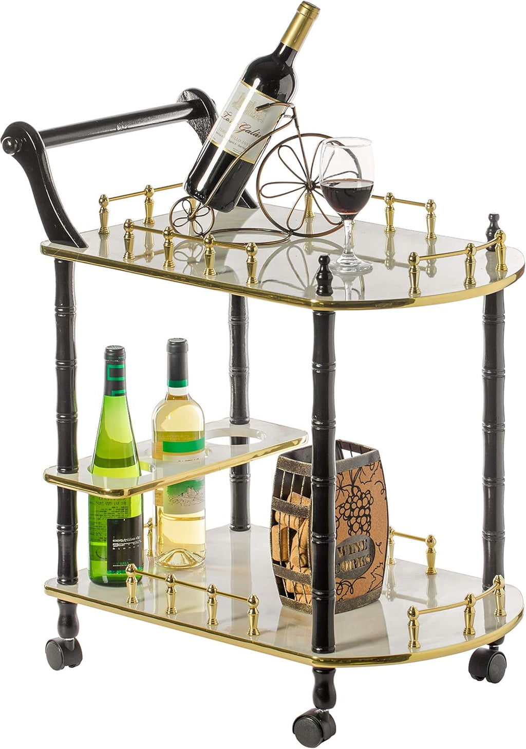 Wood 2 Tier Serving Bar Cart with Rolling Wheels S355
