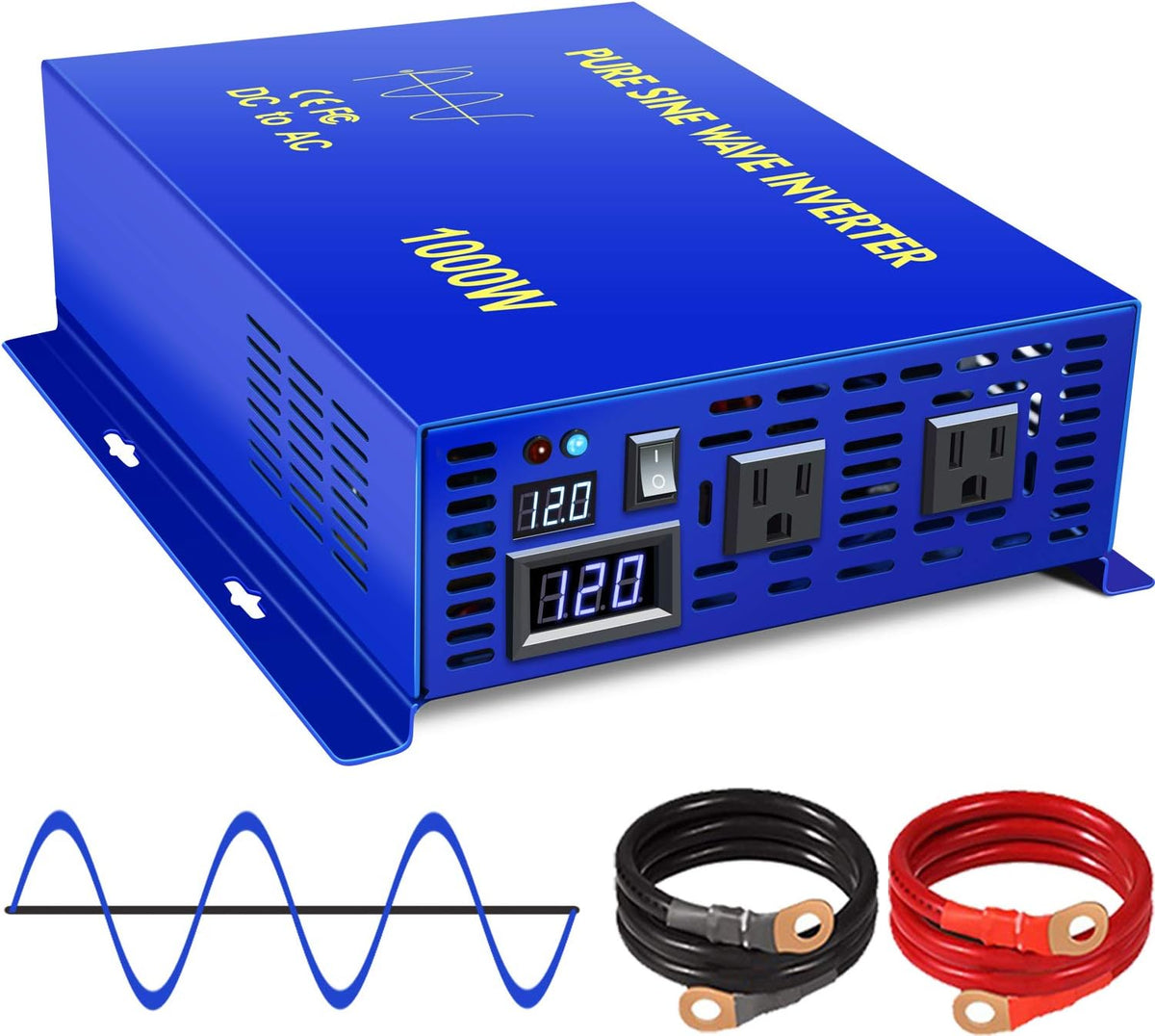 1500W Pure Sine Wave Power Inverter 12V DC to 110V 120V AC E618491