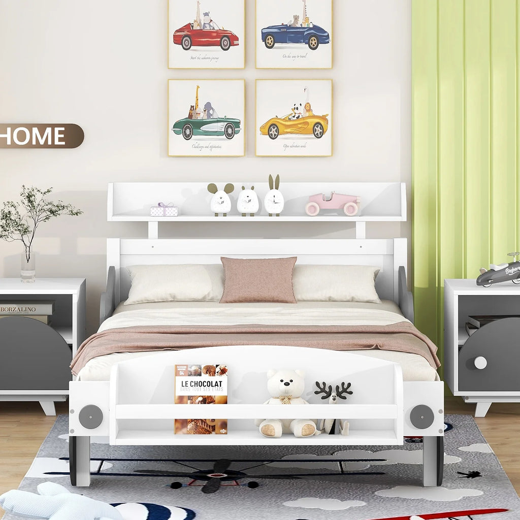 Twin Size Car-Shaped Platform Bed with Storage Shelf D907106