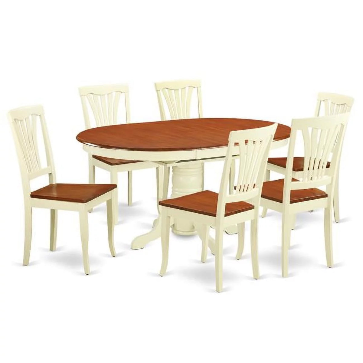 7 Piece Buttermilk Cherry Dinette Table with Leaf & 6 Wood Seat Chairs D632721