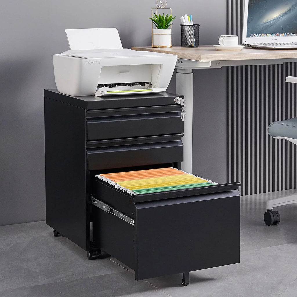 3 Drawer Black Metal File Cabinet with Lock R904431