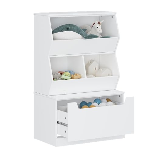 Kids Toy Storage Cabinet and Organizer with Drawers and Cubbies White B296