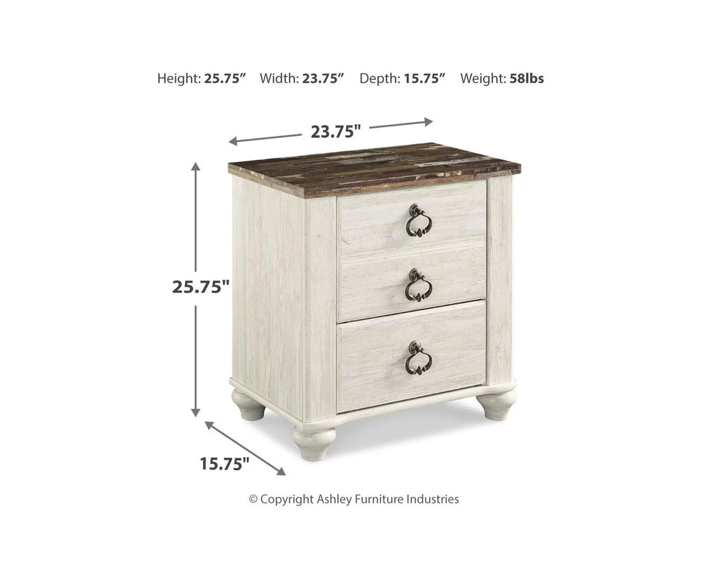 Whitewash 2 Drawer Nightstand with USB Charging Ports N921