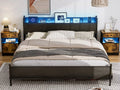Black Twin XL LED Bed Frame with Storage Headboard and USB Ports Y368