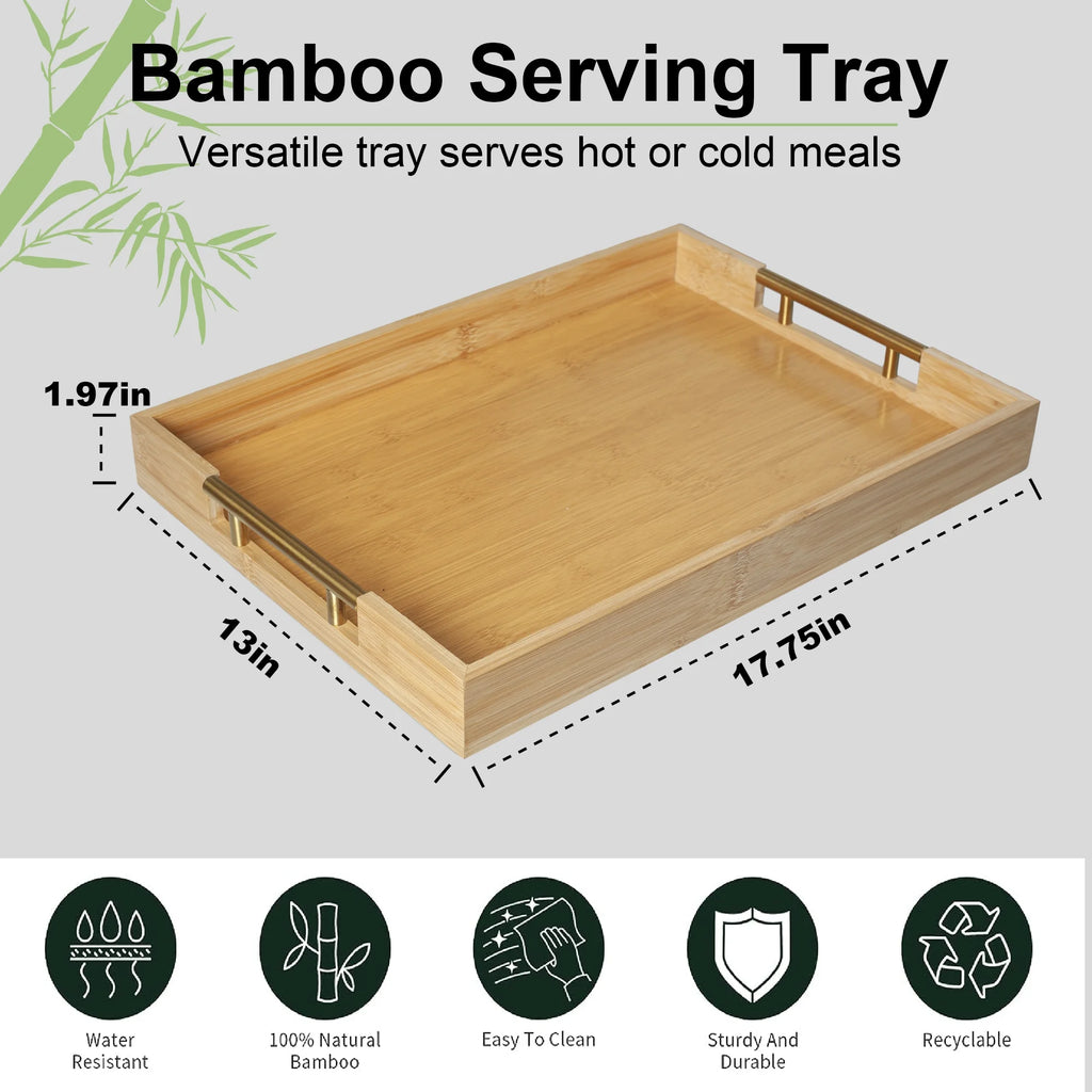 Bamboo Serving Trays with Metal Handles T643622