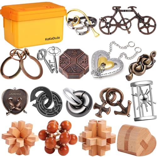 16 PCS Metal & Wooden Brain Teaser Puzzle Set D5576