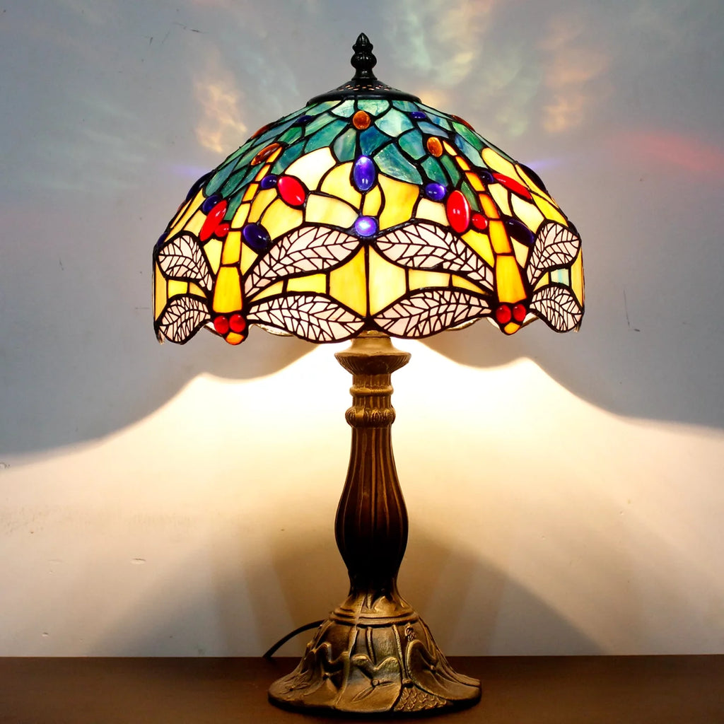 Sea Blue Yellow Stained Glass Dragonfly Style Table Lamp L88196