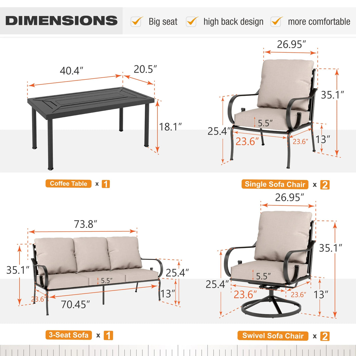 Beige Metal Patio Furniture Set Y902905