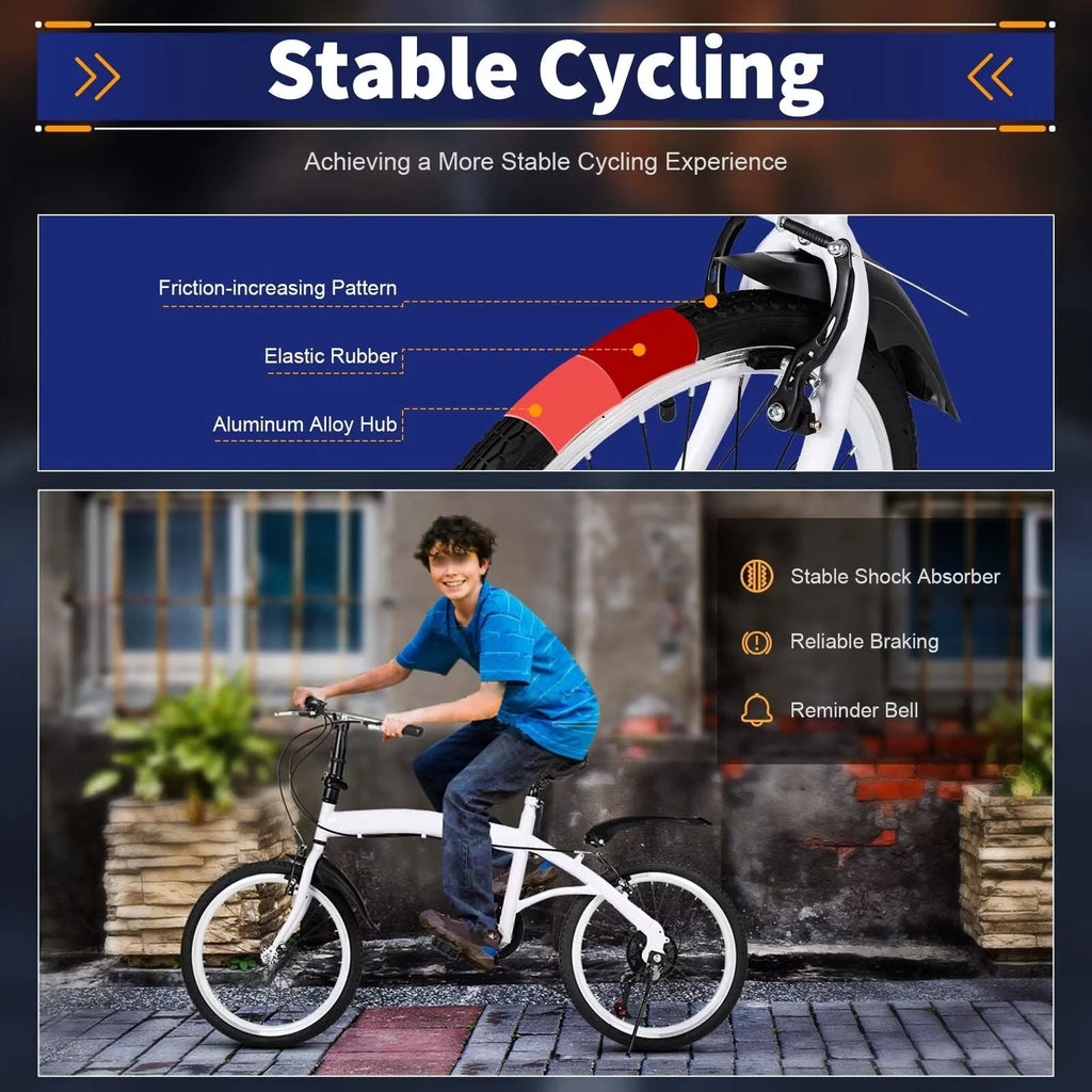 White Folding Bike 6 Speed Gears with Mudguard T634788