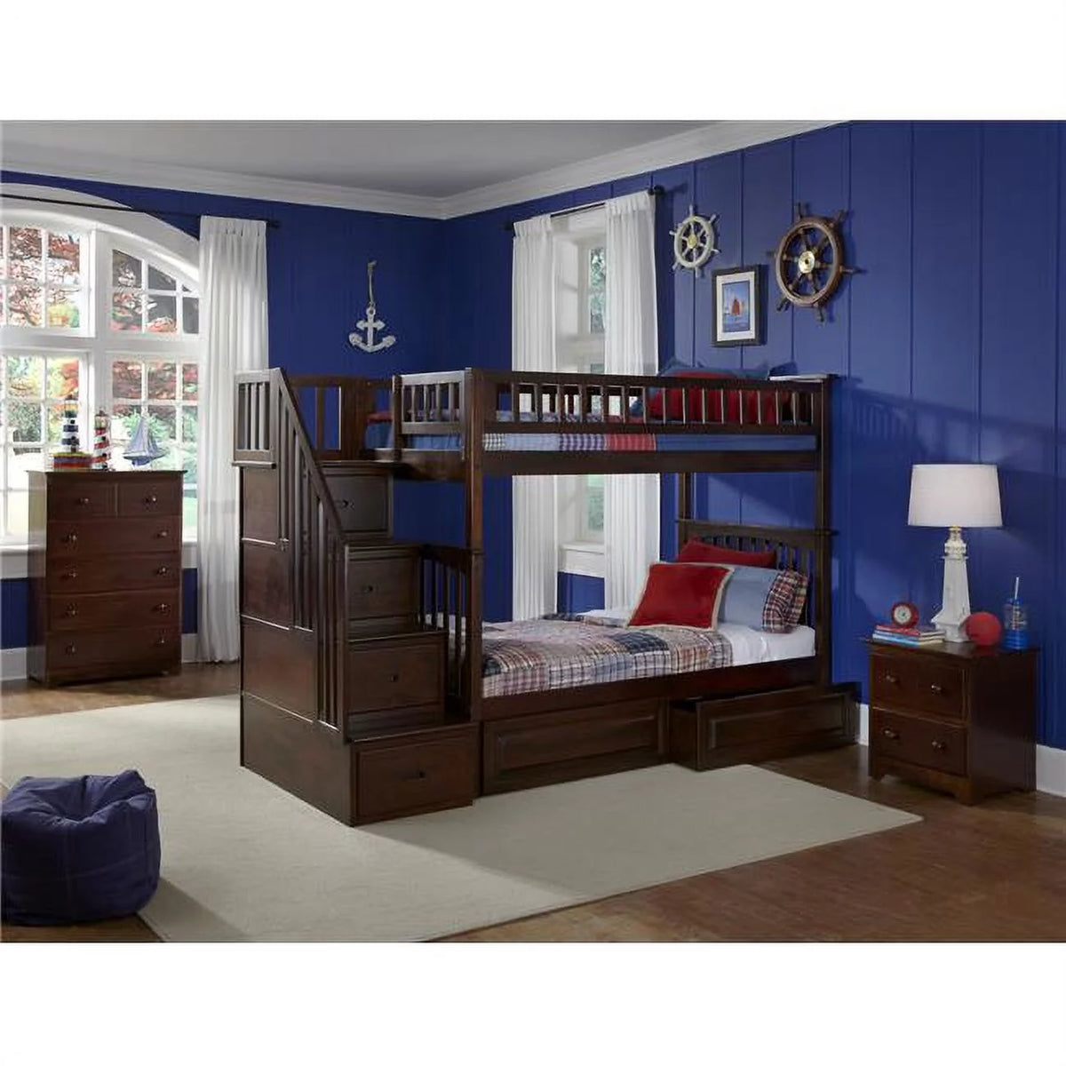 Antique Walnut Twin Over Full Size Bunkbed with Drawers J639224