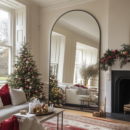 71"x32" Arched Black Full Length Mirror with Stand A660