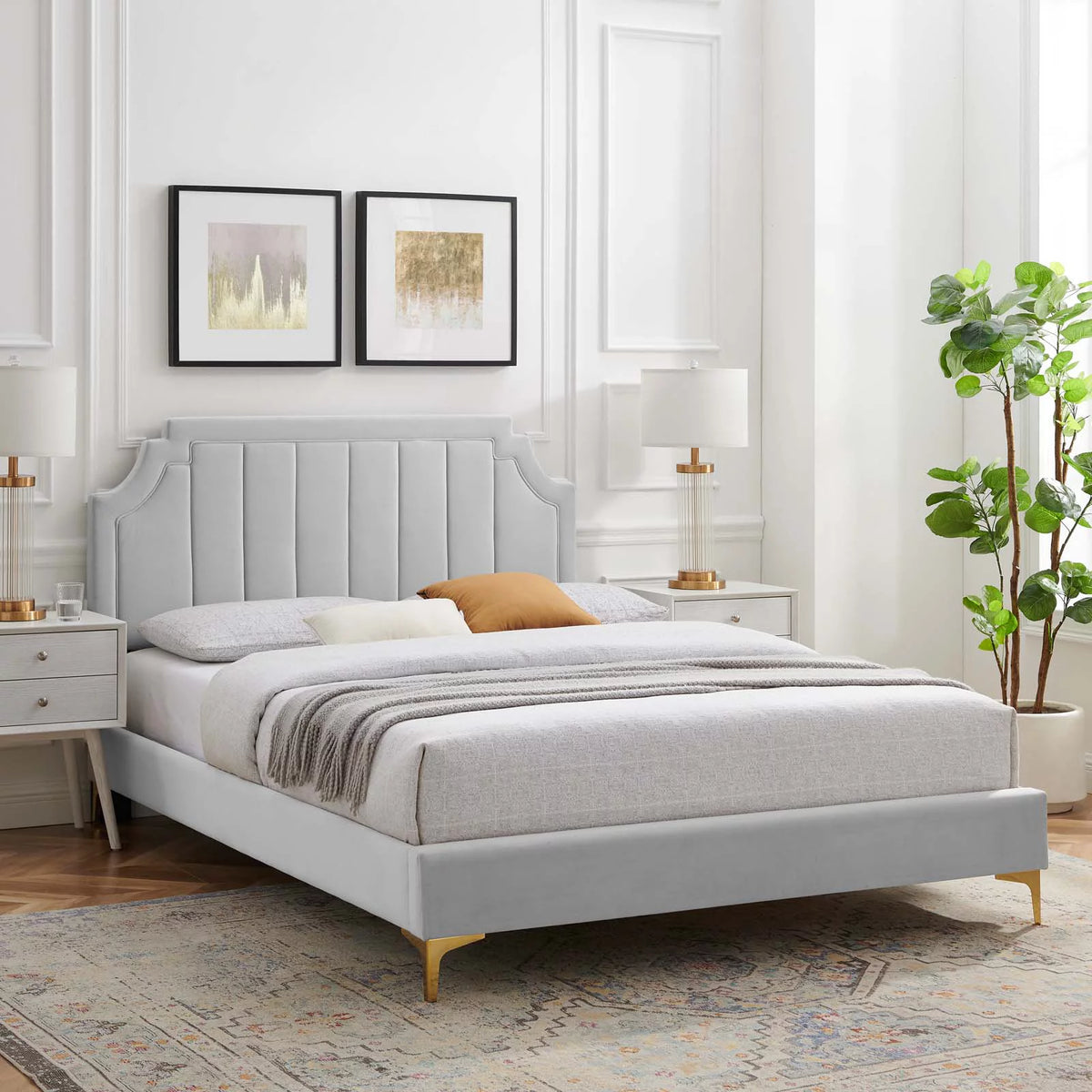 King Size Velvet Platform Bed Frame W855176