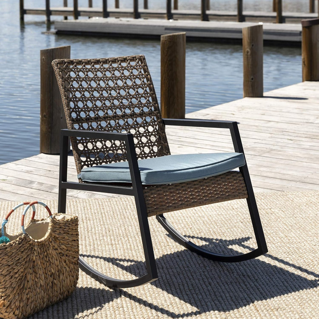 Light Brown and Grey Cane Weave Rocking Chair L824