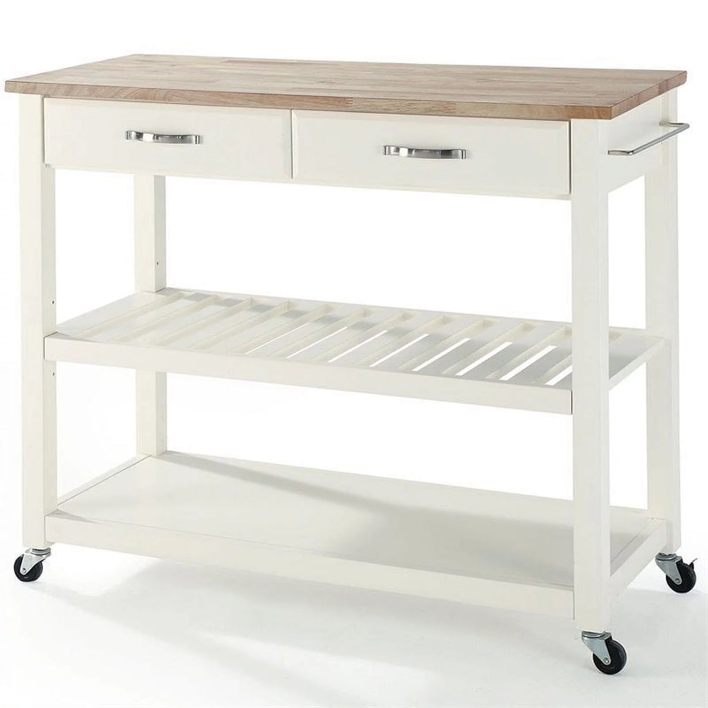 2-Drawer Wood Kitchen Cart Island in White/Natural G627005