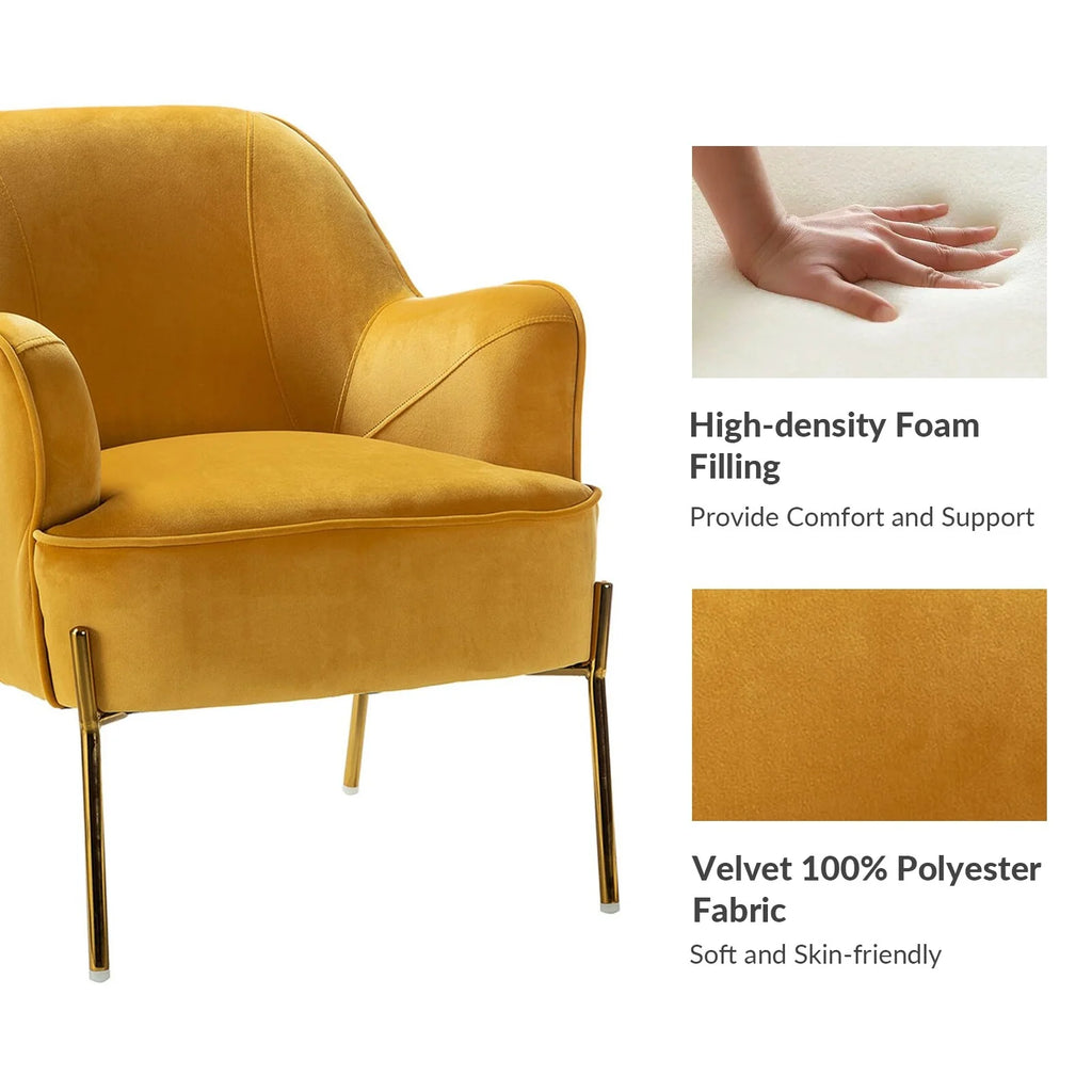 Velvet Accent Chair with Golden Legs Set of 2 C22168