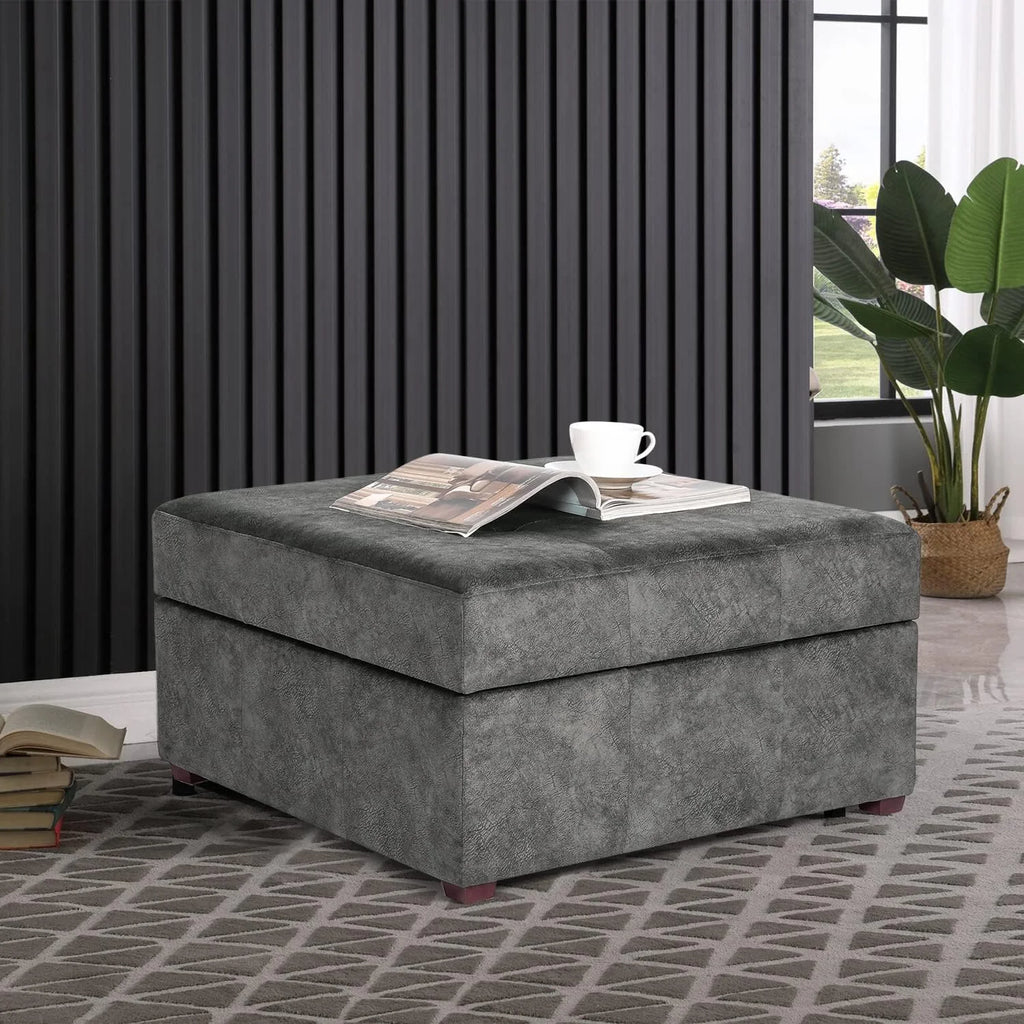 Gray Tufted Storage Ottoman Bench with Wood Legs J92810