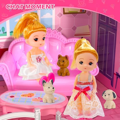 4-Level 10-Room Dolls House with 2 Dolls N63280