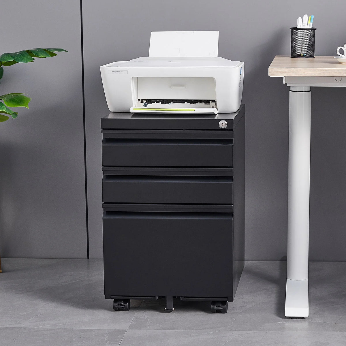 3 Drawer Black Metal File Cabinet with Lock R904431